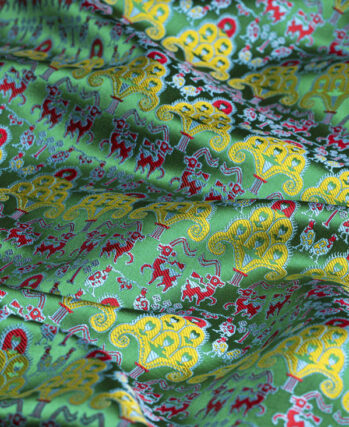 Green-Ground Paired Birds, Rams and Lantern Tree Shu Brocade
