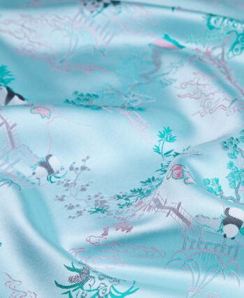 Lighted Blue-Ground Panda Garden Shu Brocade