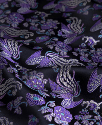 Black-Ground Purple Phoenix and Peony Shu Brocade (75D)