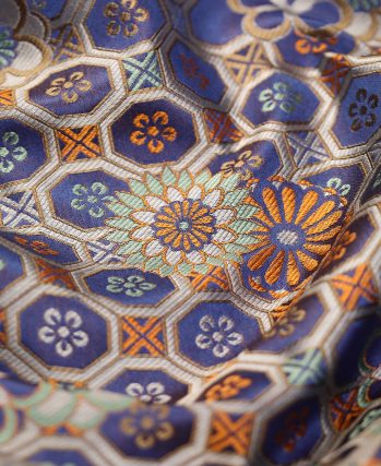 Dark Royal Blue Shu Brocade Fabric with Tortoiseshell, Plum Blossom & Daisy Pattern