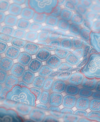 Beige Shu Brocade Fabric with Light Blue Four-Sided Ruyi Pattern