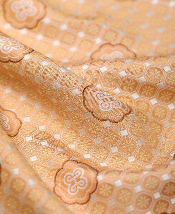 Beige Shu Brocade Fabric with Golden Four-Sided Brocade Pattern