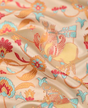 Beige Shu Brocade Fabric with Golden Winged Horse Pattern