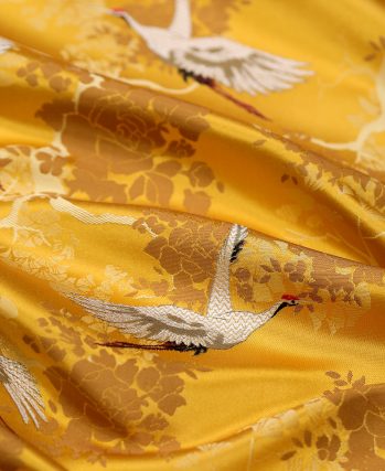 Yellow Shu Brocade Fabric with Longevity Pine & Crane Pattern