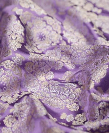 Purple Shu Brocade Fabric with Standing Lion & Treasure Flower Pattern