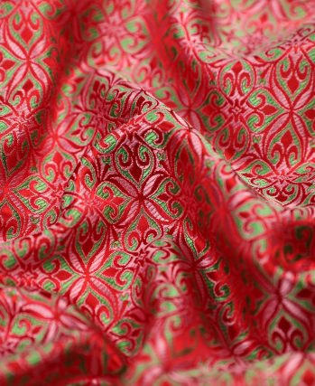 Red Shu Brocade Fabric with Persimmon Calyx & Ruyi Pattern