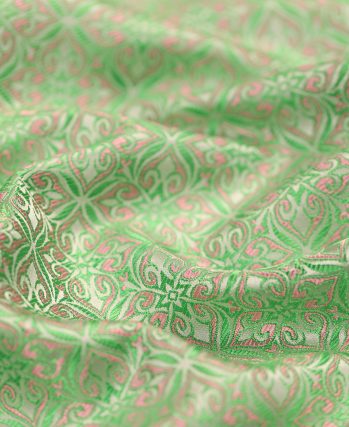 Beige Shu Brocade Fabric with Pink Persimmon Calyx & Ruyi Pattern